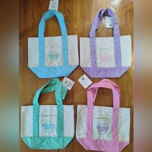 NWT Complete Set Of 4 Trader Joe's Pastel Mini Canvas Tote Bags Limited Edition